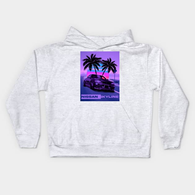 Nissan Skyline synthwave Kids Hoodie by BLUESIDE